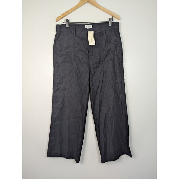 NWT Evereve Beth High Rise Linen Blend Wide Leg Pant in Bold Black - Picture 2 of 8